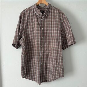 George Men's Casual Gray & Orange Plaid Button Down Shirt